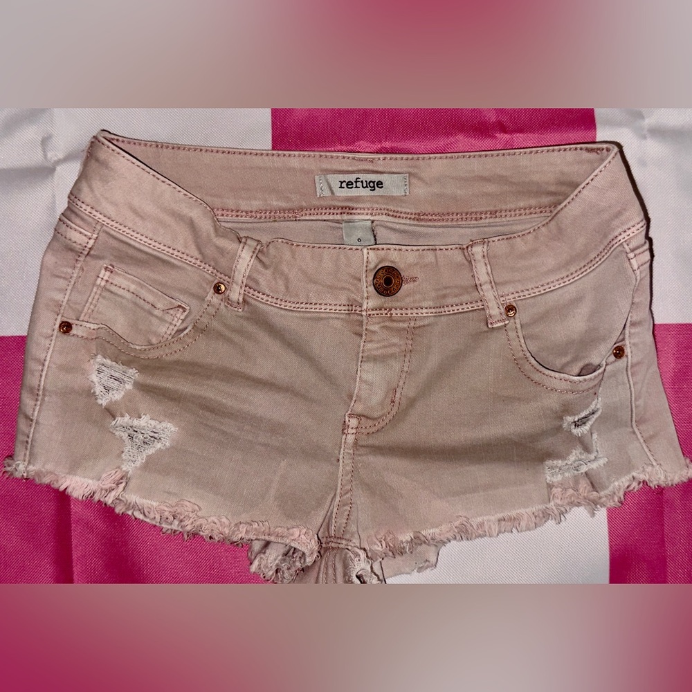 Refuge Pink Distressed Jean Shorts
